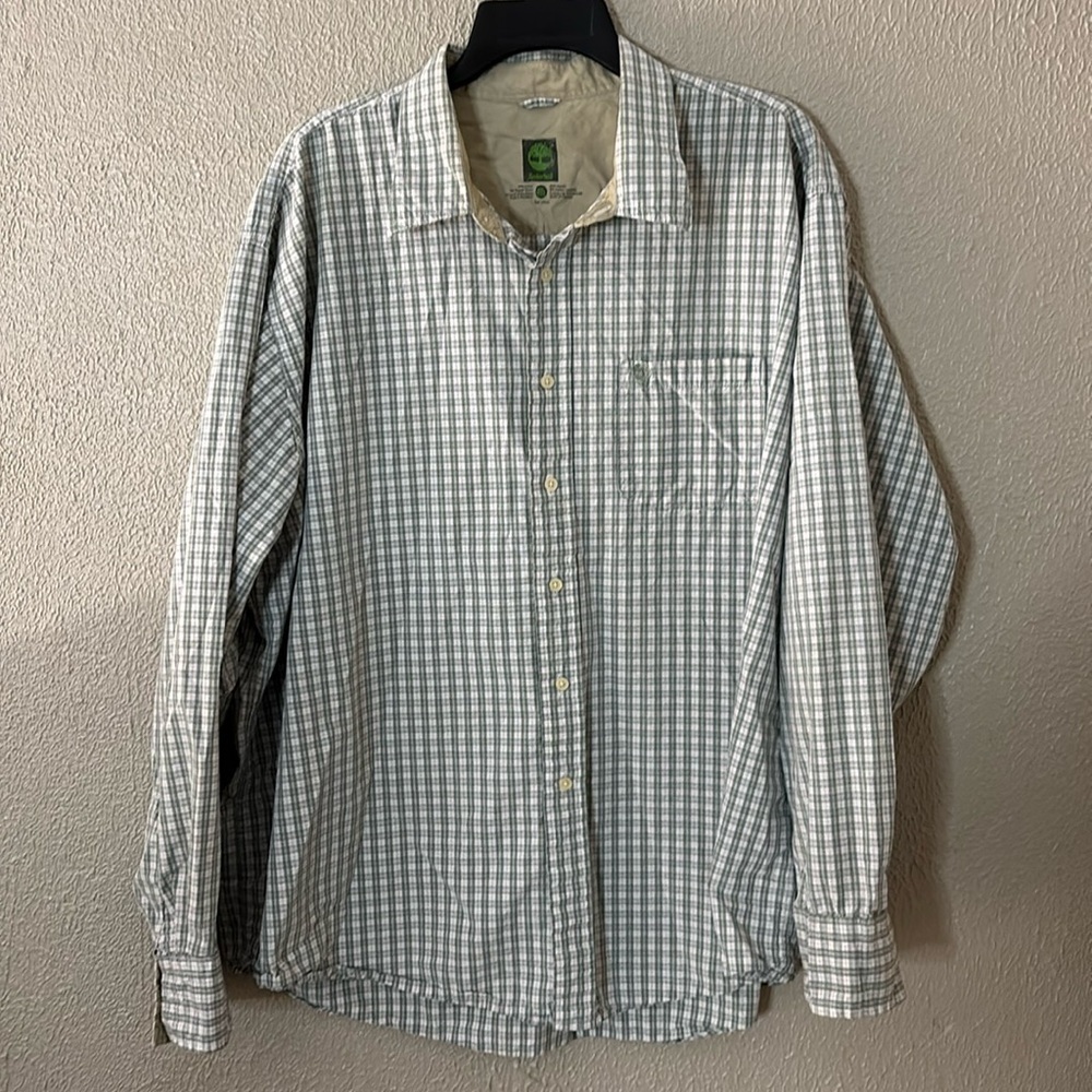Mens Timberland Button Down Plaid Shirt, XXL, Green